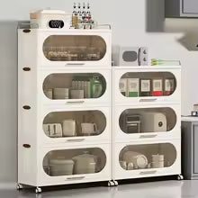 Floor Standing Kitchen Cabinet Multi-layer Foldable Storage Rack Cupboard Microwave Unit Space-saving Organizer Modern