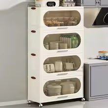 Floor Standing Kitchen Cabinet Multi-layer Foldable Storage Rack Cupboard Microwave Unit Space-saving Organizer Modern
