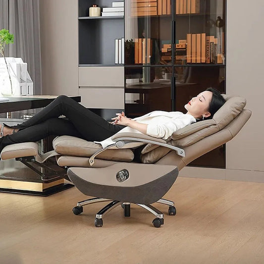 Silver Metal Frame Executive Chair with High-Back Design, Leather Seating, and Lumbar Support